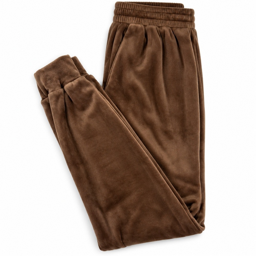 SKIMS Velour Jogger Women XXS Brown Elastic Waist Zipper Pockets Loungewear